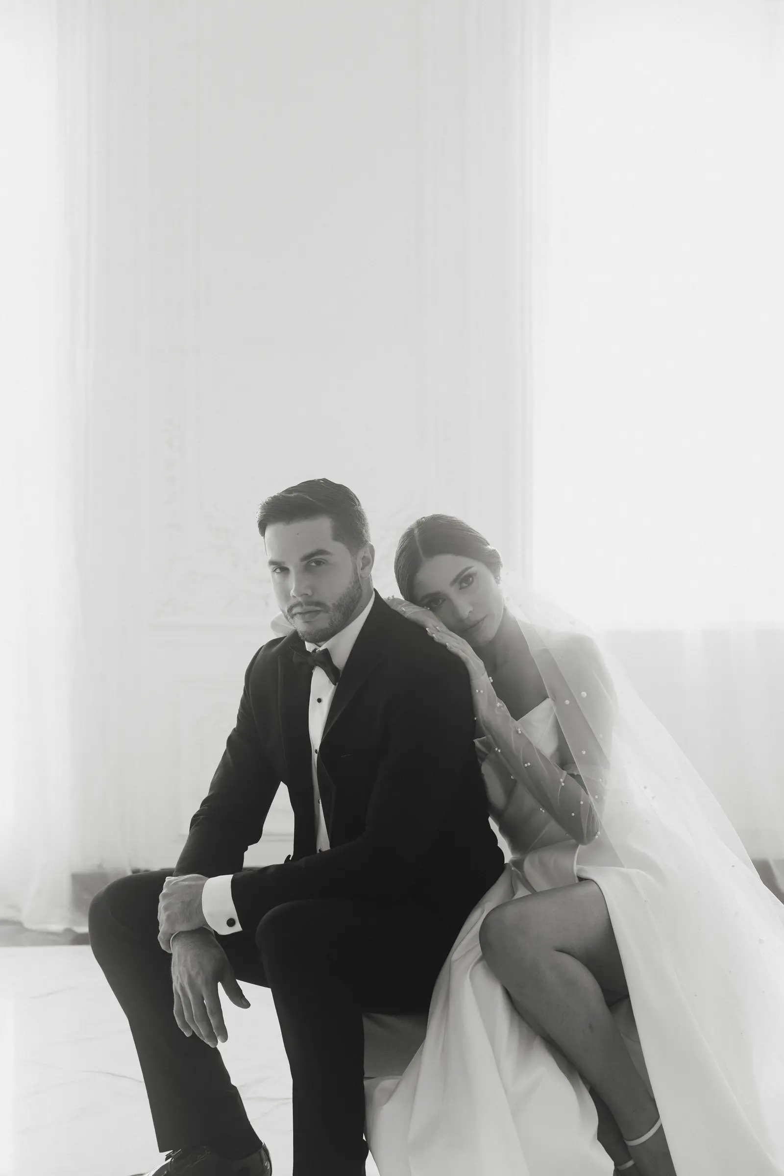 Bride and groom sitting together