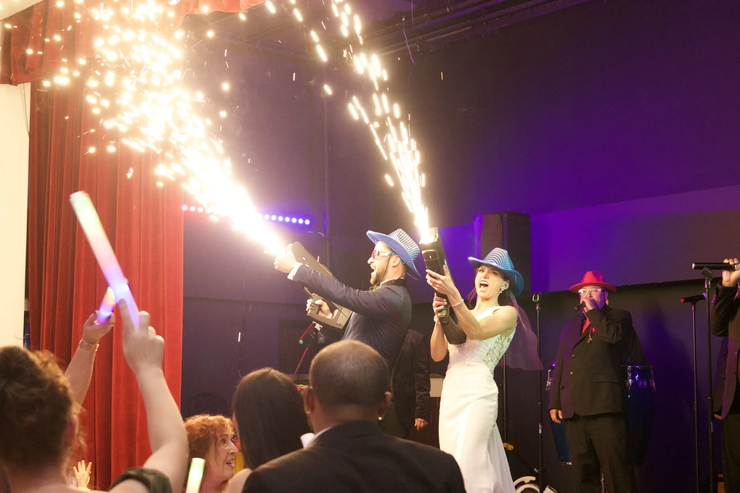 Reception entrance with sparklers and a Puerto Rico flag